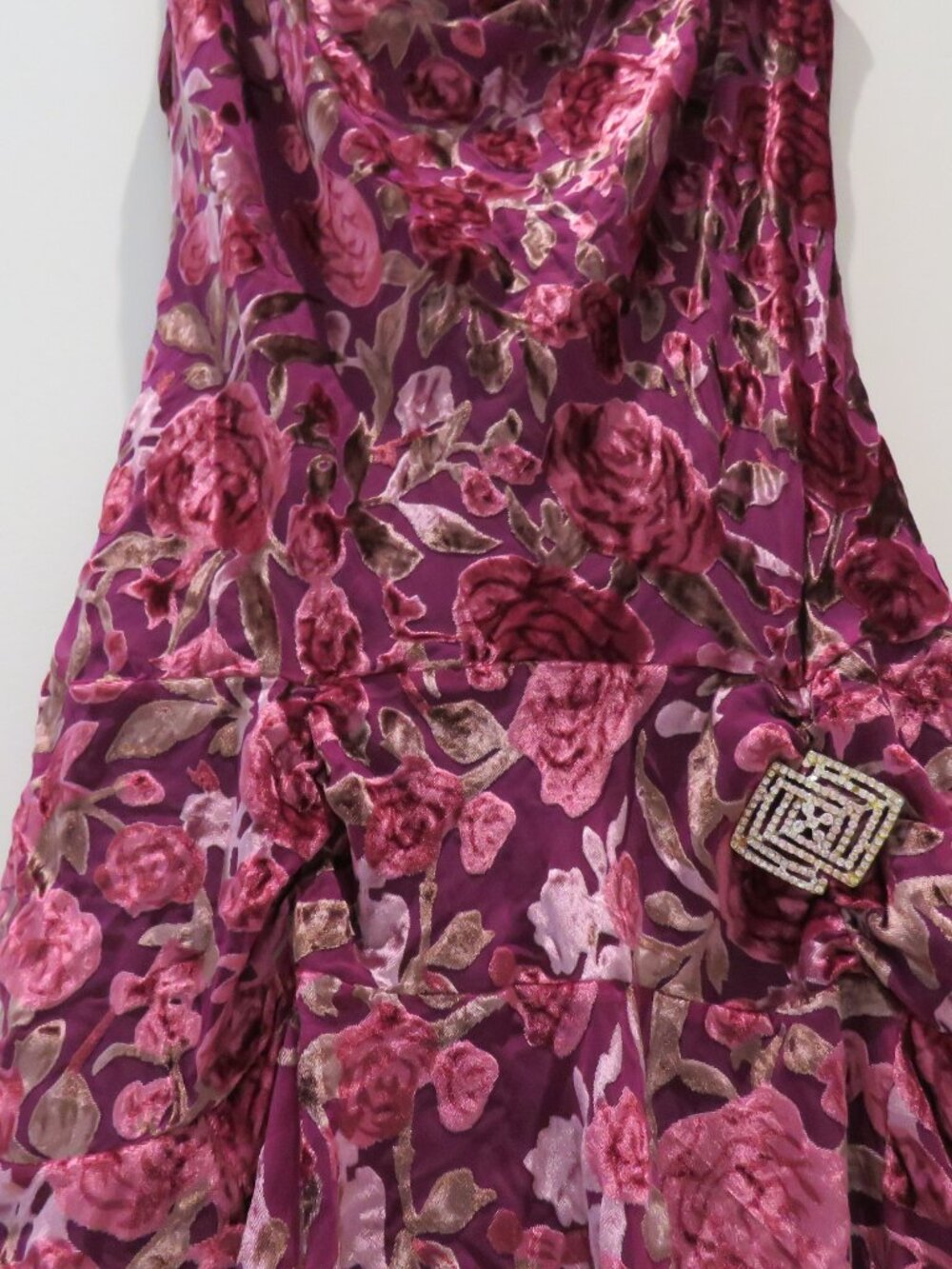 UNIQUE VINTAGE Velvet Burnout Floral Ruched Dress Pink XL Retro Pinup Cocktail - Picture 8 of 15